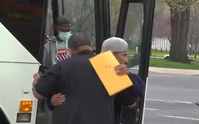 First Migrant Bus from Texas Arrives near U.S. Capitol in D.C.