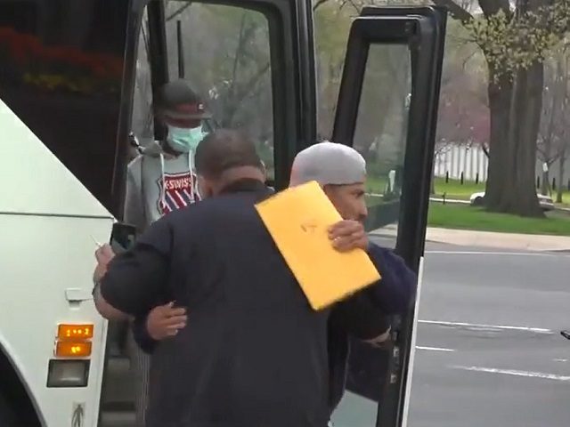 First Migrant Bus from Texas Arrives near U.S. Capitol in D.C.